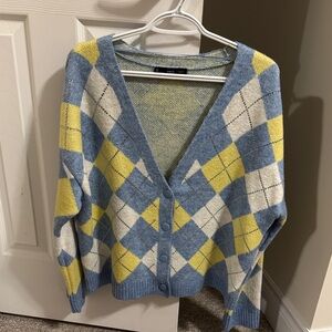 Mango Blue and Yellow Argyle Cardigan